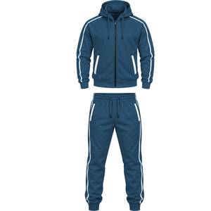 Ensemble de survêtement OEM ODM pour hommes avec haut à capuche entièrement zippé et pantalon de jogging à taille élastique pour équipes sportives, streetwear et activités. - Product Image 1