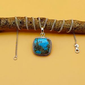 High Quality 925 Sterling <b>Silver</b> <b>Handmade</b> Pendant Natural Mohave Turquoise Gemstone Fine Rope <b>Necklace</b> for Wedding Gift Factory - Product Image 1