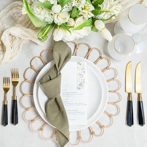 Ensemble de couverts en acier inoxydable avec manche en résine dorée, design européen, luxe, 18/10, 7 pièces, vert, cadeau d'affaires - Product Image 4