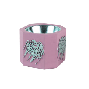 Brûleur d'encens en béton de luxe avec calligraphie arabe, coupelle métallique rose poudré, hexagonal, Mubkhar, brûleur de Bukhoor, décoration d'intérieur - Product Image 1