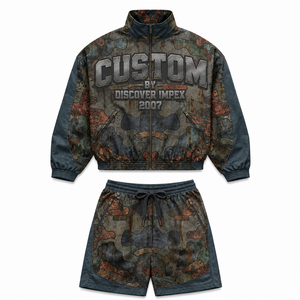 Ensemble de survêtement 2-en-1 personnalisé, léger et uni, unisexe, streetwear, veste zippée à manches longues et short, séchage rapide, printemps - Product Image 1