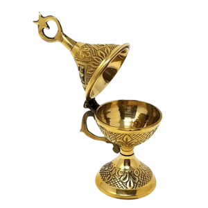 Brûleur d'encens en laiton artisanal réglable de qualité supérieure, sans charbon, pour bougies chauffe-plat, résine et Bakhoor, avec poignée en bois, à vendre - Product Image 3