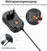Alimentation universelle AC-DC 30W, adaptateur d'alimentation à découpage réglable 3V-12V avec port USB-A 5V 2A et 10 prises DC