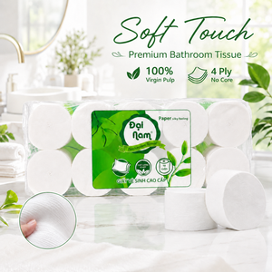 Papier toilette Dai Nam 4 plis sans mandrin, lot de 10 rouleaux, sensation soyeuse, papier hygiénique pour salle de bain - Product Image 4