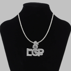 สร้อยคอจี้ LGP ประดับเพชรคิวบิกเซอร์โคเนีย ชุบเงิน สไตล์ฮิปฮอปสำหรับผู้ชาย สายแบบเชือก เหมาะสำหรับใส่ทุกวัน - Product Image 1