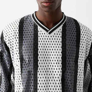 Camisetas de malla con estampado de paneles 100% algodón al por mayor con MOQ bajo, camiseta de verano con hombros caídos y rayas grandes para hombre - Product Image 4