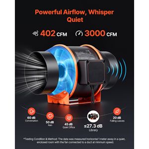 Ventilatore di Scarico con Motore EC da 6 Pollici, 402 CFM, 10 Velocità, Controllo PWM, Controllo App, Monitoraggio Temperatura/Umidità - Product Image 4
