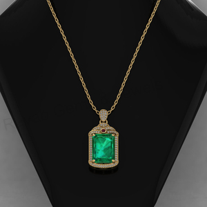 Pendentif Charme en Or 18 carats et Argent 925 avec Émeraude et Quartz Taillés en Octogone, Sertis à Griffes, Style Art Déco Luxe Gothique, Cadeau pour Femme - Product Image 4