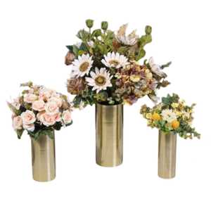 Best Selling Metal Decorative Cylinder Shape Flower <b>Vase</b> for Home Tabletop Decoration Golden Flower <b>Vase</b> Handmade - Product Image 1
