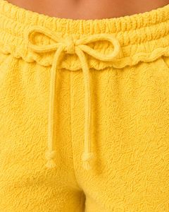 Yellow Women <b>Drawstring</b> Casual Shorts Soft Cotton Terry Summer Beach Lounge Shorts Elastic Waist Pocket Comfortable Fashion - Product Image 5