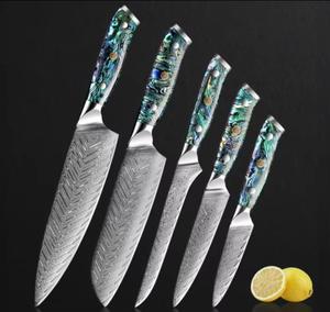 Cuchillos de chef hechos a mano de alta calidad con patrón de Damasco de 5 piezas y mango personalizado para usos múltiples y ecológicos. - Product Image 5