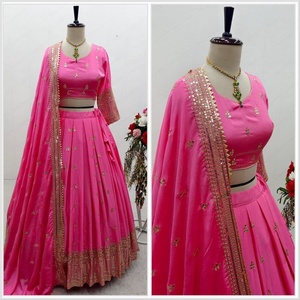 MODA SATIN SECUENCIA DE SECUENCIA EMRBOIDERY TRABAJO LEHENGA CHOLI CON DUPATTA PINK - Product Image 3