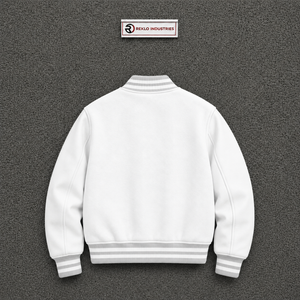 <b>Men's</b> <b>White</b> Varsity <b>Jacket</b> Regular Fit Solid Color Turn-down Collar Casual Style Polyester Material Autumn Wear PREMIUM LETTERMA - Product Image 6