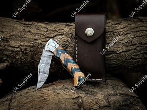 Cuchillo Plegable EDC de Acero de Damasco de Alta Calidad con Punta Caída y Mango de Madera Pakka Oliva, Venta Caliente, OEM/ODM Disponible - Product Image 5