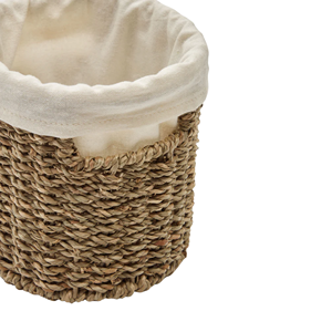 Panier rustique multifonction en jonc de mer, petit panier rond en jonc de mer avec doublure, panier tissé à la main pour la décoration de table en provenance du Vietnam - Product Image 2