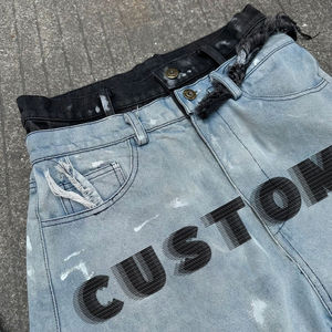 Vaqueros de hombre personalizados con estampado de pedrería, estilo vintage, holgados, con cordones dobles en la cintura, estilo urbano, 100% denim. - Product Image 3