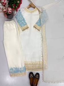 Designer Heavy Diamond Georgette Embroidered Sequence Work with Fancy <b>Top</b>-plazzo Dupatta Set for Party Daily Wear - Product Image 6