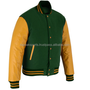 Chaqueta Varsity 2026 OEM Icónica Verde Bosque de Lana con Mangas de Cuero Amarillo para Hombre, Chaqueta de Invierno Calefactable de Alta Calidad y Bajo MOQ - Product Image 4