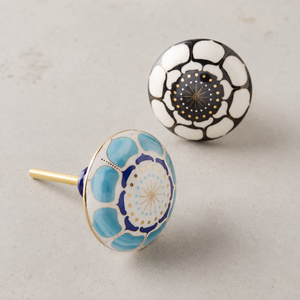 Hand Painted <b>Ceramic</b> Cabinet <b>Knob</b> Decorative Floral Drawer Pull Blue and White Furniture Handle for Cabinet Wardrobe - Product Image 1