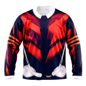 Camiseta de Hockey sobre Hielo Sublimada Personalizada para Hombre, Manga Larga, Estampado Geométrico, Ropa Deportiva de Poliéster que Absorbe la Humedad - Product Image 1
