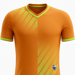 Camiseta de Fútbol de Manga Corta para Hombre, Color Naranja, Cuello Redondo, Absorbe la Humedad, Poliéster, Ajustada, Diseño Sólido para Todas las Temporadas - Product Image 5