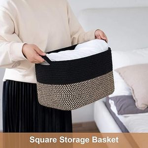 Customised Handwoven 100% Cotton Fabric Eco-friendly Foldable Large <b>Storage</b> Basket Laundry <b>Hamper</b> with Multifunctional Design - Product Image 5