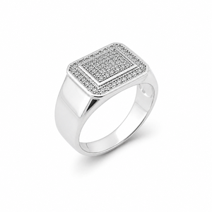 925 Sterling Silver Square Micro Pave Cubic Zirconia Signet <b>Ring</b> for <b>Men</b> Wedding Party Gift High Polish Finish - Product Image 3