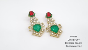 Pendientes de Oro Laminado con Moissanita Kundan 03636, Pendientes Colgantes con Doble Piedra para Mujer, Joyería de Boda - Product Image 3