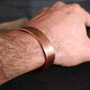 Smooth Solid <b>Copper</b> Cuff Bracelet for Men and Women – Plain Brushed Finish Open <b>Bangle</b>, Handmade Minimalist Metal Stacking Wrist - Product Image 5