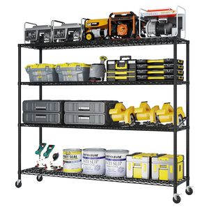 Espositore a 4 Ripiani in Ferro con Spaziatura Regolabile tra gli Ripiani e Ruote, Verniciato a Polvere Nero 160*60*165cm per Garage - Product Image 2