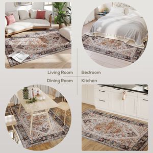 Alfombra Lavable a Máquina de 4x6 con Diseño Boho, Antideslizante, para Sala de Estar o Dormitorio, en Color Marrón Tawny - Product Image 6