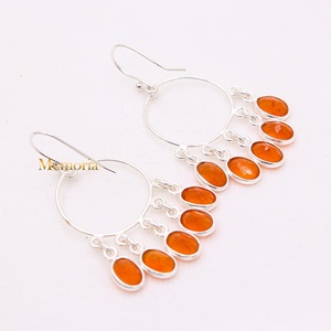 Boucles d'oreilles pendantes en argent sterling 925 massif avec cornaline naturelle ovale, style chandelier, pour femme, bijoux fins vintage bohèmes, vente en gros - Product Image 3