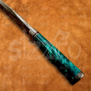 Couteau de chasse et de camping Bowie à lame fixe en acier Damas de qualité industrielle, fait main, OEM, avec fourreau en résine et cuir, longueur totale de 14 pouces - Product Image 3
