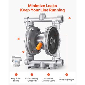 "Pneumatic <b>Waste</b> Oil Transfer <b>Pump</b> Air Operated Double Diaphragm 6.6 GPM 3/8 Inch Inlet/Outlet Aluminum Max 100 PSI" - Product Image 2