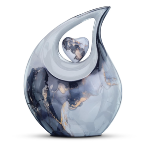 Urnes funéraires pour adultes en forme de goutte d'eau avec cœur, finition marbre antique, en laiton/aluminium pour cendres funéraires - Product Image 6