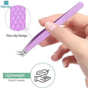 Diamond-Texture Professional Lavender Colored Beauty Instrument with Protective Storage Pouch Pointed Stainless Steel Tweezers - Product Image 4
