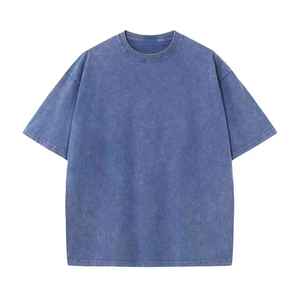 เสื้อยืดเดนิมโอเวอร์ไซส์ผู้ชาย แขนสั้น คอกลม สีพื้น ผ้าฝ้ายฟอก สไตล์ลำลอง ทรงปกติ - Product Image 3