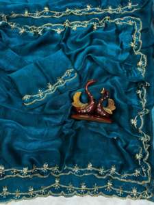 Sari en soie de créateur à motifs dégradés, magnifiques perles Katdana brodées à la main, design moderne, tenue de mariage indienne et pakistanaise - Product Image 3