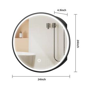 Armadietto a Specchio LED da Parete 24x24 in Metallo Nero con Luce Antiappannamento a 3 Colori, Specchio Contenitore per Bagno - Product Image 3
