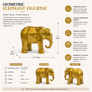 Sculpture d'éléphant dorée géométrique moderne en polyrésine, figurine animale, décoration de luxe pour la maison - Product Image 5