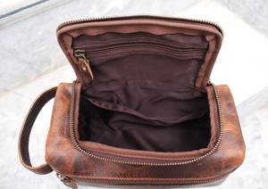 Custom Logo Genuine Leather Toiletry Bag Travel Dopp <b>Kit</b> For Men Waterproof Lining <b>Shaving</b> Bag Bulk Supply B2B TYG-0193 - Product Image 6