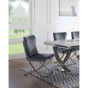 Set di 2 Sedie da Pranzo Glamour in Velluto Grigio con Bottoni Trapuntati e Struttura Cromata - Product Image 3