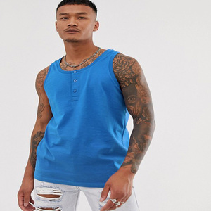 เสื้อกล้ามเฮนลีย์สีน้ำเงินล้วนสำหรับผู้ชาย แบบลำลองถักนิตติ้งประดับกระดุม - Product Image 1