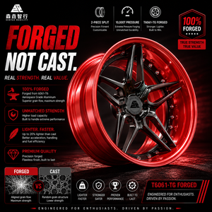 Senyao Forged |   Série Crimson Knight : Jantes sur mesure en 2 parties avec bordure rouge bonbon brossé pour BMW M3 M4 Porsche Audi RS - Product Image 1