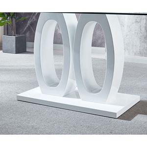 Modern MDF <b>Dining</b> <b>Table</b> with Clear Glass <b>Top</b> White Finish Designed for 6 People - Product Image 3