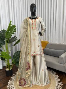 Conjunto de Salwar Kameez de seda bordada para mujer con dupatta, estilo tradicional étnico hasta el suelo para bodas, estilo India Pakistán - Product Image 4