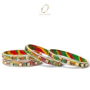 Bracelets de mariée kashmiriens en verre borosilicate multicolore, plaqués or de luxe avec pierres de zircon, design tendance pour femmes - Vente en gros à l'exportation - Product Image 4