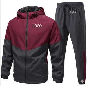 Custom Logo Men Sports Tracksuit Solid <b>Zip</b> <b>Hooded</b> Jacket Breathable Sweat-Wicking Polyester Midweight Woven Tracksuits - Product Image 2