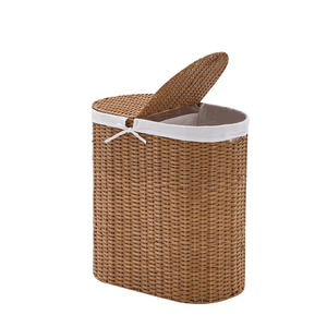 Cesto de Ropa Ovalado Tejido a Mano con Jacinto de Agua Natural y Tapa - Product Image 1