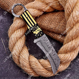 Cuchillo de Caza de Acero de Damasco de Alta Calidad, Afilado como una Navaja, de Grado Industrial, con Hoja Fija Tipo Pico de Halcón, para Campismo al Aire Libre, con Orificio para el Dedo, con Funda de Cuero - Product Image 2